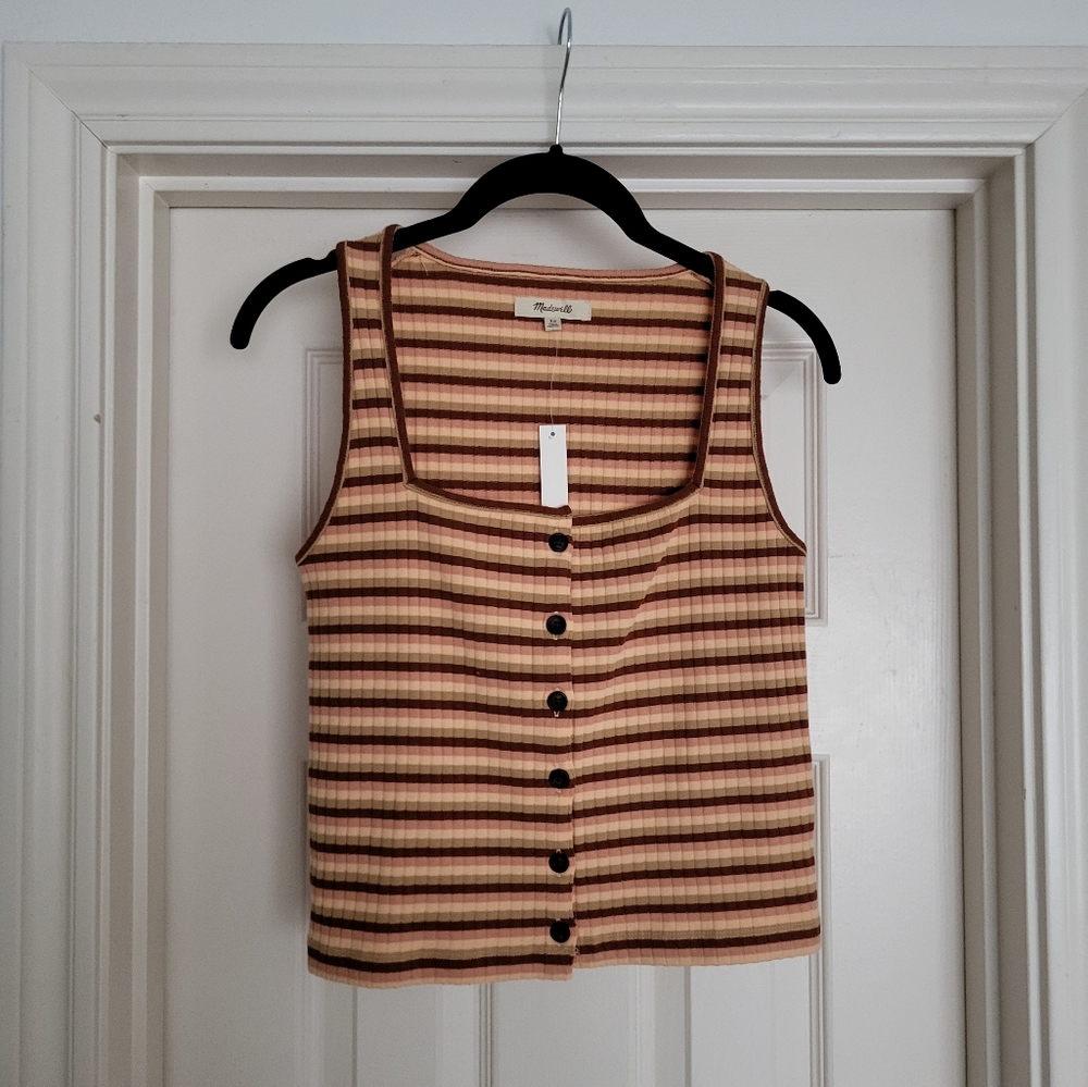 Brand New Madewell Ribbed Button Front Tank / XS / Burgundy stripe